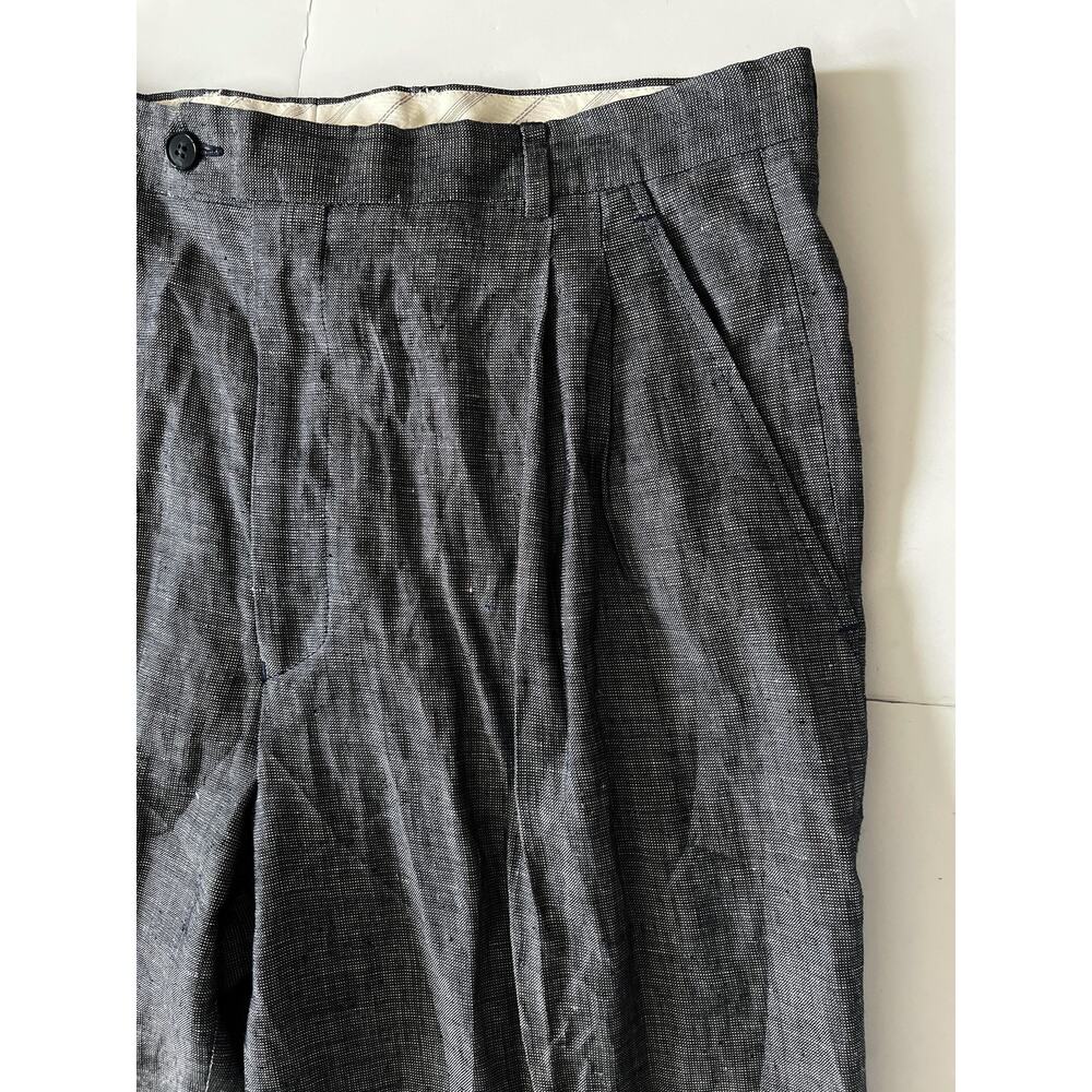 Neiman Marcus Dress Pants Mens 36x34 Gray Linen Pleated Lightweight Made Italy